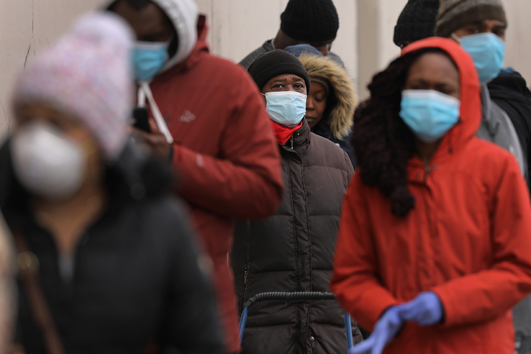 NEW YORK, NY - APRIL 10: People wait in line to enter a supermarket which has limited the number of shoppers due to the coronavirus on April 10, 2020 in the Brooklyn borough of New York City. According to John Hopkins University, the global death toll from COVID-19 has now reached 100,000 worldwide with many experts believing that the number is actually higher. (Photo by Spencer Platt/Getty Images)